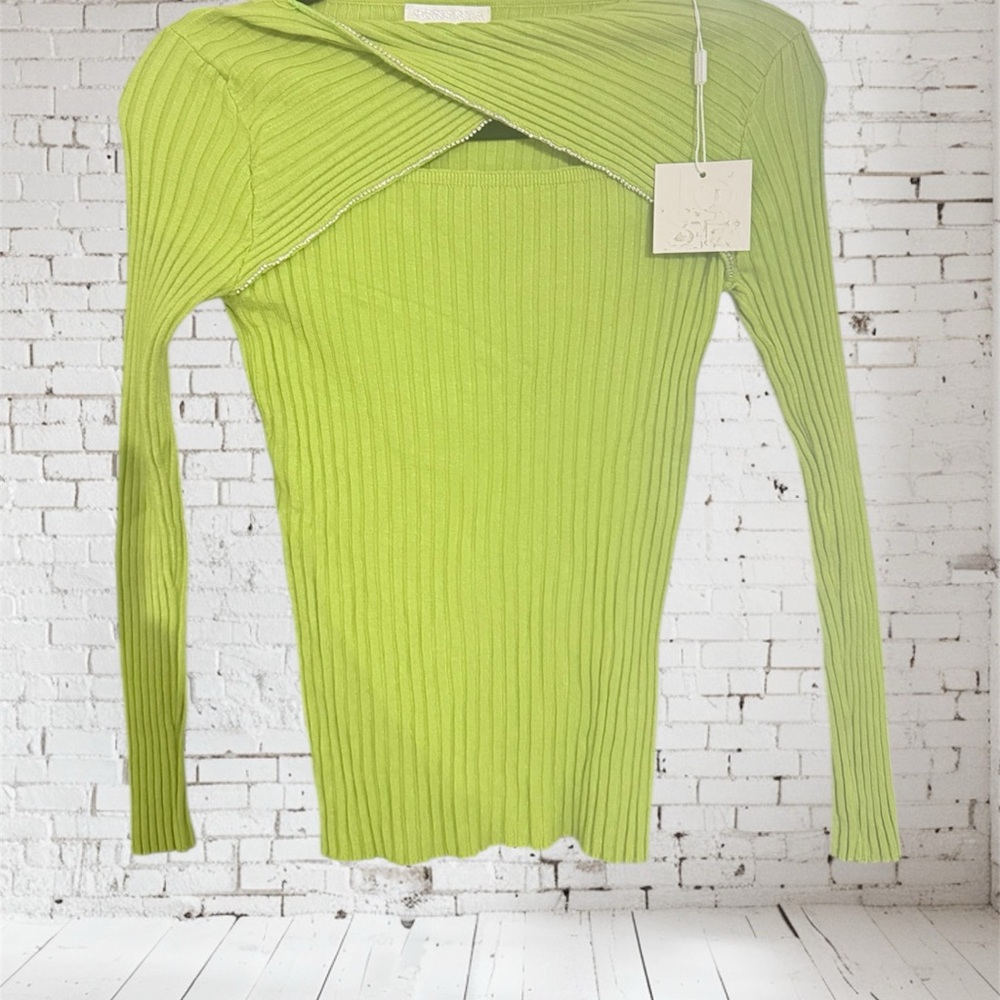 Lime Green Ribbed Women's Blouse